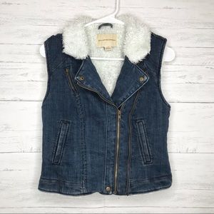 Pilcro Letterpress Blue Denim Sherpa Moto Vest